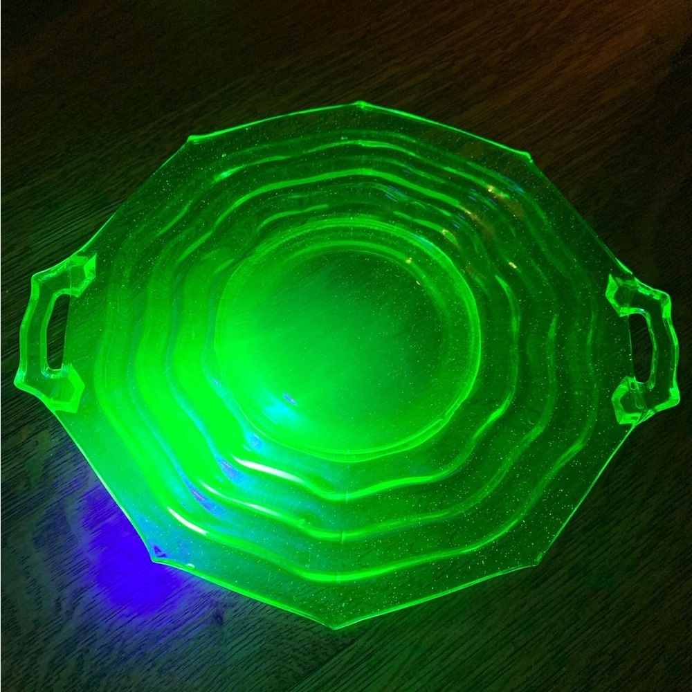Uranium glass platter, vintage Jenkins glass